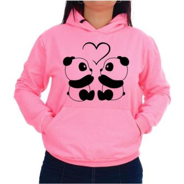 Imagem de Blusa Moletom Feminina Canguru Flanelado Casual Casal Panda - Markelly