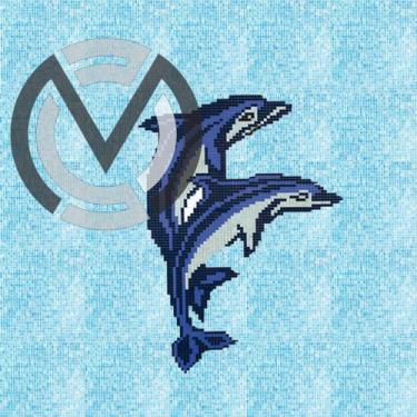 Imagem de Golfinhos Azul Escuro feitos em Mosaico Para piscinas e cascatas em pa