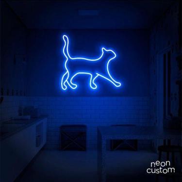 Imagem de luminaria letreiro Neon Led Gato 65x60 luminoso decoração p/ selfie - 