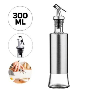 Imagem de KIT 2 - Porta Azeite / Vinagre Galheteiro 300 Ml Vidro Aço Inox Dosado