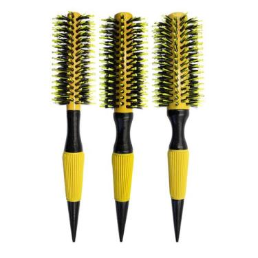 Imagem de 3 Escovas de Cabelo Redonda Cerdas Duplas Profissional Média - Arte Se