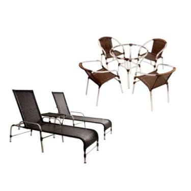 Imagem de Kit 4 Cadeiras Floripa e Mesa Garden em Alumínio e 2 Espreguiçadeiras 