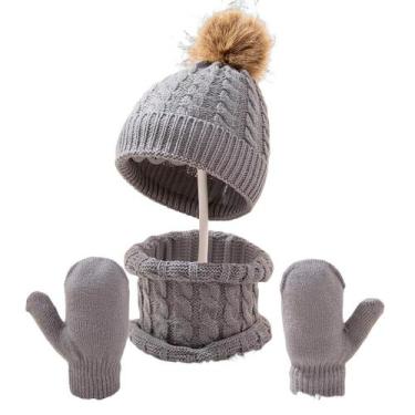 Imagem de Kit inverno bebê rn touca cachecol luva gorro de lã infantil - Beanie,