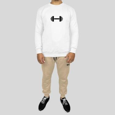 Imagem de Conjunto Calça e Blusa Moletom Careca Sem Capuz Algodão Estampado Peso