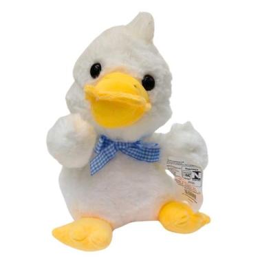 Imagem de Pato de Pelúcia Branco Laço Patinho Macio Fofinho 20cm - AP Toys, Azul