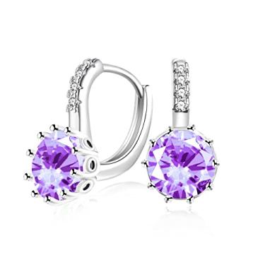 Imagem de Uloveido Brincos femininos modernos banhados a platina com puxador de zircônia cúbica nas costas, vermelho, azul, roxo, rosa para ela, DML49, Cristal, Zircônia cúbica