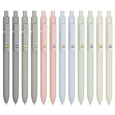 Imagem de UIXJODO 12 canetas de gel de 0,5 mm, secagem rápida, canetas de tinta preta, ponta fina, material escolar, presentes para mulheres, professores, estudantes (12 peças, ouro Morandi e prata)