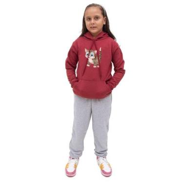 Imagem de Conjunto Moletom Infantil Meninas Blusa Canguru Capuz e Calça Comprida