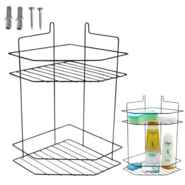 Imagem de Prateleira Canto de Parede 2 Andares  Kit Instalação  Porta Shampoo Co