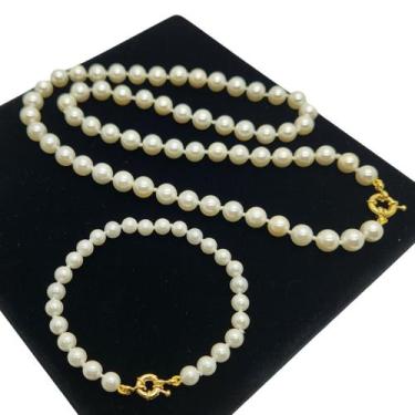 Imagem de Conjunto Pérola Colar 8mm 60cm Pulseira 6 ou 8mm Banho De Ouro 4820 - 