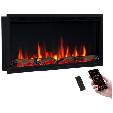 Imagem de Lareira Elétrica Inteligente PuraFlame Herman 91 cm - Chama Premium com 9 Cores, Embutida, Montada na Parede ou Independente, Comp. com Alexa