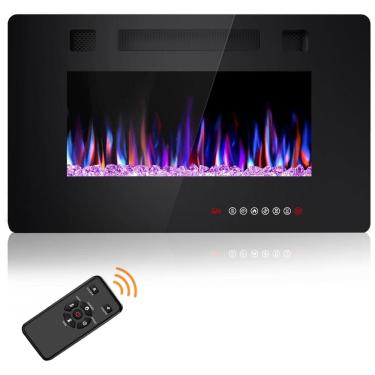 Imagem de Lareira Elétrica Joy Pebble de 76 cm, Embutida ou de Parede, com Aquecedor 750/1500W, LED Touch, Controle Remoto, Timer, Chamas Ajustáveis em cor 