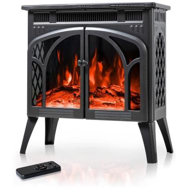 Imagem de Lareira Elétrica Portátil Autônoma com Chamas Realista 3D, 4 Cores Variáveis e Controle Remoto, 110V 1500W, Electactic, Cinza