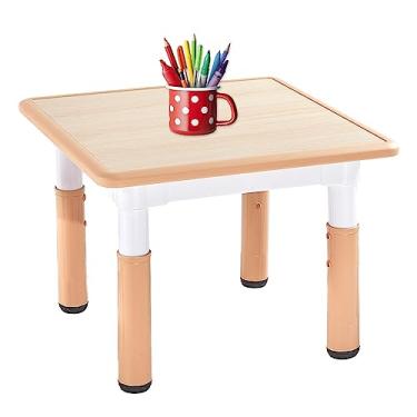 Imagem de FUNLIO Mesa infantil ajustável, altura de 3 andares para idades de 3 a 8 anos, mesa infantil fácil de limpar para salas de aula/creches/residências, aprovada pelo CPC e CE, 60 x 60 cm, natural