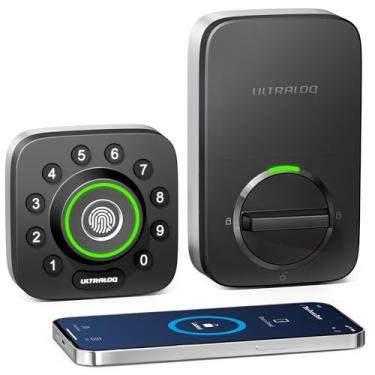 Imagem de ULTRALOQ Teclado U-Bolt Pro habilitado por Bluetooth Smart 6 em 1 Entrada sem chave | App smartphone para iOS e Android | ID com impressão digital | Anti-peep code | Desbloqueio automático e bloqueio automático, preto