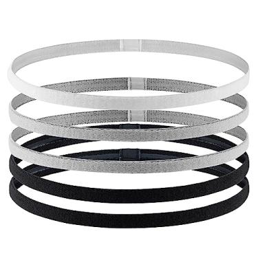 Imagem de Faixas de cabelo esportivas para meninas antiderrapantes – faixas elásticas elásticas finas para guia de suor ao correr, futebol, basquete, ioga, tênis, ciclismo, 10 unidades (preto 2 + cinza 2 +