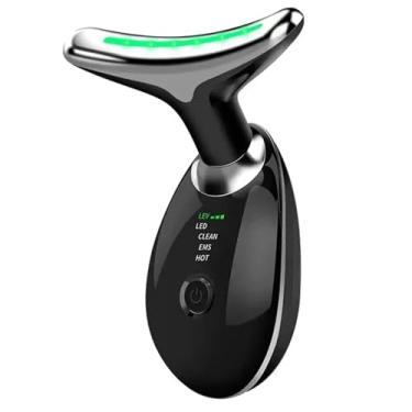 Imagem de Massageador Facial LED 3 Modos, Aparelho Anti-Rugas para Rosto e Pescoço, Tratamento Estético Vibratório com Luz LED Para Elevação da Pele Lifting Bivolt Recarregável (Preto).
