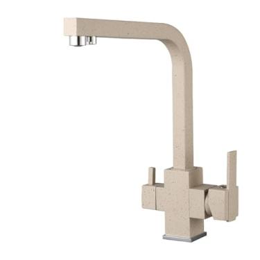 Imagem de Torneira de cozinha preta com filtro, rotação de 360 graus, torneira com filtro de água, misturador de pia de cozinha de três vias, torneira de água quente e fria potável, areia