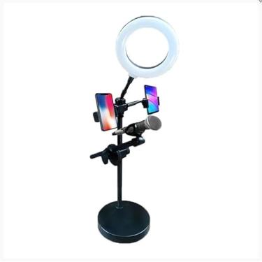 Imagem de Tripé De Gravação Com Ring Light Suporte Para Microfone Celular Profissional Mesa Gravar Vídeo