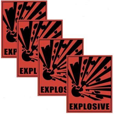 Imagem de Adesivo adesivo para uso externo/interno (pacote com 4) 12,7 cm x 10,16 cm de explosão explosiva e perigo de segurança - Vinil autoadesivo traseiro