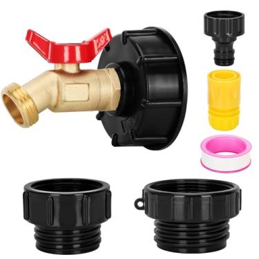 Imagem de Adaptador tote IBC, 275-330 galões IBC tote para mangueira de jardim, 6.2 cm fino、5.1 cm fino e 5.1 cm rosca grossa, 1/5.1 cm macho NPT entrada × 3/10.2 cm macho GHT rosca latão torneira mangueira