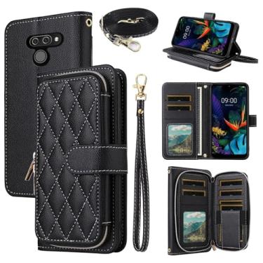 Imagem de Dswteny Argyle Capa carteira para LG K50/Q60/X6/K12 MAX com alça de pulso, bolsa de ombro, bolsa de couro PU de luxo flip suporte para cartão de crédito capa para celular para LGK50 capa feminina