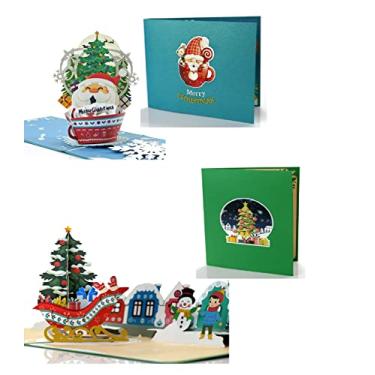 Imagem de Conjunto de 2 cartões de Natal pop-up, cartão pop-up 3D Snowtown e cartão pop-up de Papai Noel em um copo, cartão divertido de Natal, cartões de felicitações de Natal 3D, cartão de Feliz Natal,