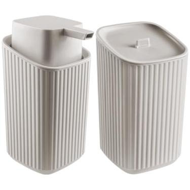 Imagem de Kit de Banheiro Porta Sabonete Líquido 400ml + Porta Algodão Moderno De Luxo (CInza Claro)