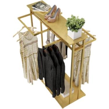 Imagem de Cabideiro para roupas, trilho, roupas, expositor, boutiques, organizador de metal, suporte de secagem, quarto, prateleira de armazenamento para caixas, sapatos, botas, ouro, 150 x 50 x 150 cm