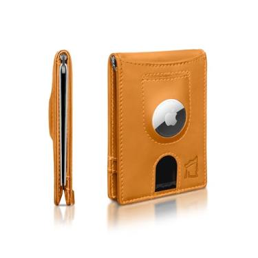 Imagem de Kingly Carteira Trace | Carteira masculina inteligente Airtag | Carteira masculina de couro de flor integral com suporte para Airtag | Carteira Air Tag com bloqueio de RFID | Carteira masculina com