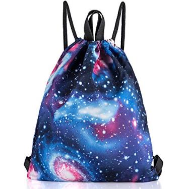 Imagem de VanFn Bolsas com cordão, mochila de ginástica de design criativo, mochila unissex, mochila casual, bolsa de equipamento esportivo bolsas de viagem, Galáxia, One_Size, Mochilas Daypack