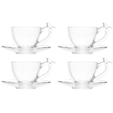 Imagem de Conjunto de 4 Xícaras de Chá com Pires de Cristal Ecológico Bird 180ml - Wolff