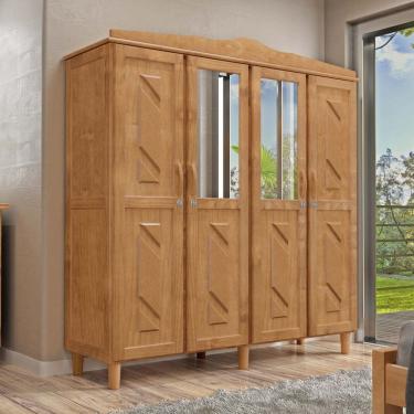 Imagem de Guarda-Roupa 4 Portas 3 Gavetas Freijó Brasil Madeira Pinus - Cavazotto