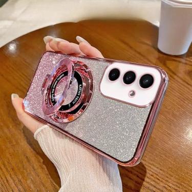 Imagem de Capa com suporte magnético com glitter para Samsung Galaxy A14 A24 A34 A54 A15 A25 A35 A55 A05 A05S 4G 5G, rosa, para A55 5G
