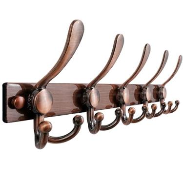Imagem de Dseap Cabideiro MaxStrong Suporte de parede 2.0-5 ganchos triplos - resistente, aço inoxidável, gancho de metal para roupas, chapéus, toalhas, bolsas e roupões, cobre antigo