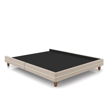 Imagem de Cama Avulsa Para Colchão Casal Torres Pés Em Madeira Veludo Bege G91 - Gran Belo