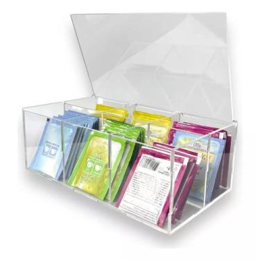 Imagem de Caixa Porta Chá Divisórias 6 Nichos Tampa Acrílico Cristal - CNC Soroc