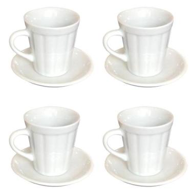 Imagem de Jogo 4 xícaras de Café e Chá com pires - 120 ml Tipo Copo Americano - 