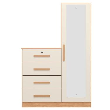 Imagem de Cômoda Guarda-roupa Caribe 4 Gavetas 1 Porta Com Espelho Freijo Off White