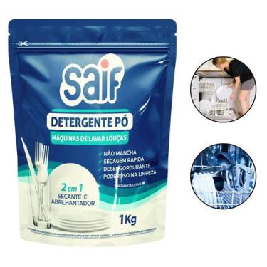 Imagem de Detergente em Pó Máquina Lavar Louças Saif 1kg Sabão Secante Abrilhant