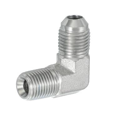 Imagem de PATIKIL Adaptador de tubo de 90 graus, 9/40.6 cm macho 37° Flare JIC x 1/10.2 cm conector macho BSPT encaixe de cotovelo de aço carbono para ar fluido hidráulico combustível água óleo, prata
