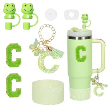 Imagem de Liangang Conjunto de 8 peças de acessórios de copo verde para Stanley 850 g 1,134 g, incluindo bota, tampa à prova de derramamento, 2 peças de capa de canudo Stanley e 2 peças de letras adesivas