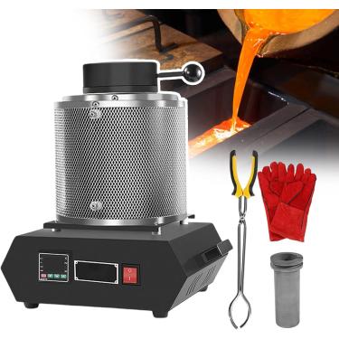 Imagem de Forno elétrico de fusão de ouro 1500w, com kit de fundição de metal com rede de isolamento, para sucata derretida, prata, ouro, display LED, com cadinho de grafite, luvas de isolamento térmi