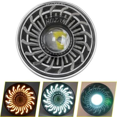 Imagem de SINLIRU Farol de motocicleta LED preto de 14,6 cm, 14,6 cm, branco/âmbar DRL, estilo flor, para Indian Scout Dyna Wide Glide XL1200 XG750 883 48 Night Road