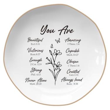 Imagem de Funnywish Presentes cristãos – Bandeja de joias com versículos da Bíblia, prato de joias personalizado, presentes espirituais e religiosos para mulheres, presentes baseados na fé cristã, bandeja de