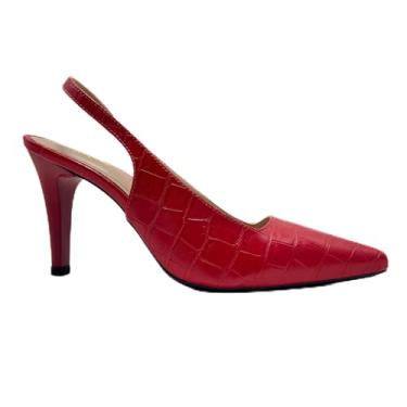 Imagem de Sapato Feminino Scarpin Croco Aberto Atrás Salto Fino 159 (Vermelho, BR, Adulto, Numérico, 34)