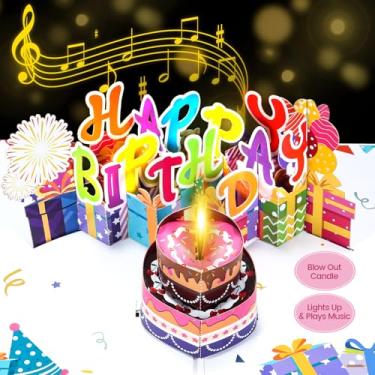 Imagem de WOSOHEL Musical Birthday Cards,3D PopUp Birthday Cards, Blowable LED Light Candle Cake Music Happy Birthday Card Postcards Greeting Cards for Women, Man, Mom, Wife, Husband, Boy, Girl, Friend, Kids