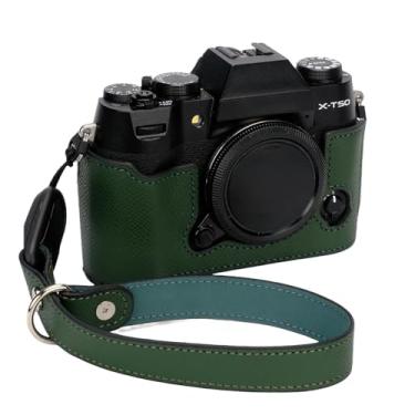 Imagem de Bowan Capa para câmera X-T50, capa de couro genuíno feita à mão para câmera Fujifilm X-T50 versão com abertura inferior + alça de mão (verde)