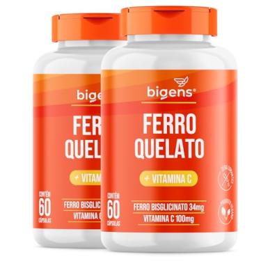 Imagem de Ferro Quelato + Vitamina C Vegano, 60 Cápsulas Transparentes, Bigens, Kit 2x