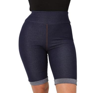 Imagem de Shorts Jeans Feminino Skinny Bermuda Cintura Alta Cotton Imita Jeans B